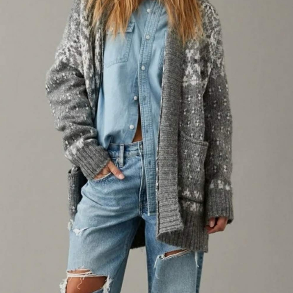 Oversized Fair Isle Open Cardigan - Picture 2 of 9